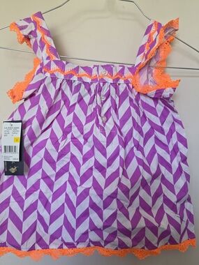 U.S. Polo Assn. Girls' Purple Chevron Tank with Orange Lace Trim